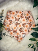 Orange Butterflies - Pet dog cat snap on reversible pet bandana accessories