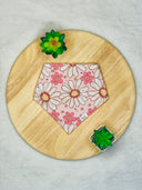 Pink White Flowers - Pet dog cat snap on reversible pet bandana accessories