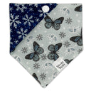 Blue Frosted Winter Butterflies - Pet dog cat snap on reversible pet bandana accessories