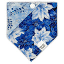 Winter blue florals in snow - Pet dog cat snap on reversible pet bandana accessories
