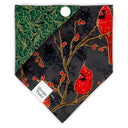 Red winter cardinals on branches with gold - Pet dog cat snap on reversible pet bandana accessories