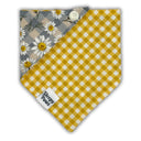 White Sunflowers on Gingham - Pet dog cat snap on reversible pet bandana accessories