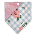 Pink Floral Flower on Gingham - Pet dog cat snap on reversible pet bandana accessories