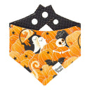 Pumpkin Patch Party - skeleton ghost black cat in pumpkin patch - Pet dog cat snap on reversible pet bandana accessories