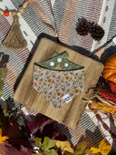 Golden Meadows - sunflower field fall leaves pumpkin mushroom - Pet dog cat snap on reversible pet bandana accessories